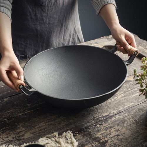 Cast iron large deep wok - cast,