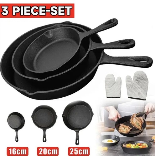 3pcs cast iron skillet set - cast,